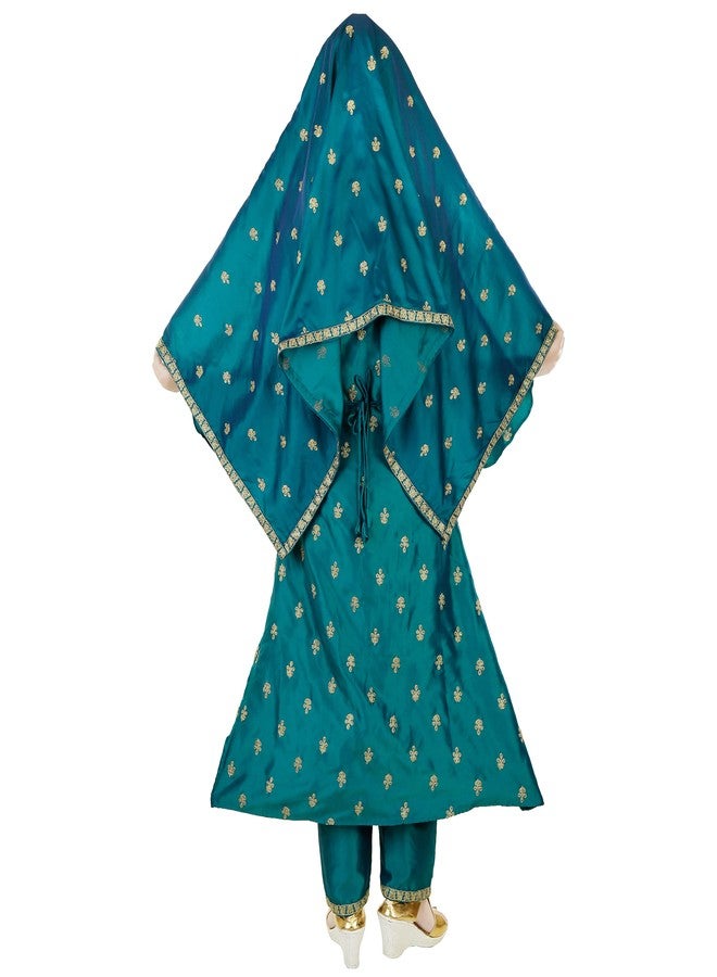 Aura Halima Sultan Embroidered Gown with Cap and Belt and Jacket (Blue, 13-14 Years) - Image 4
